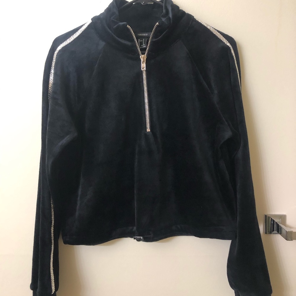 Black Velvet Embellished Crew Neck Sweater
